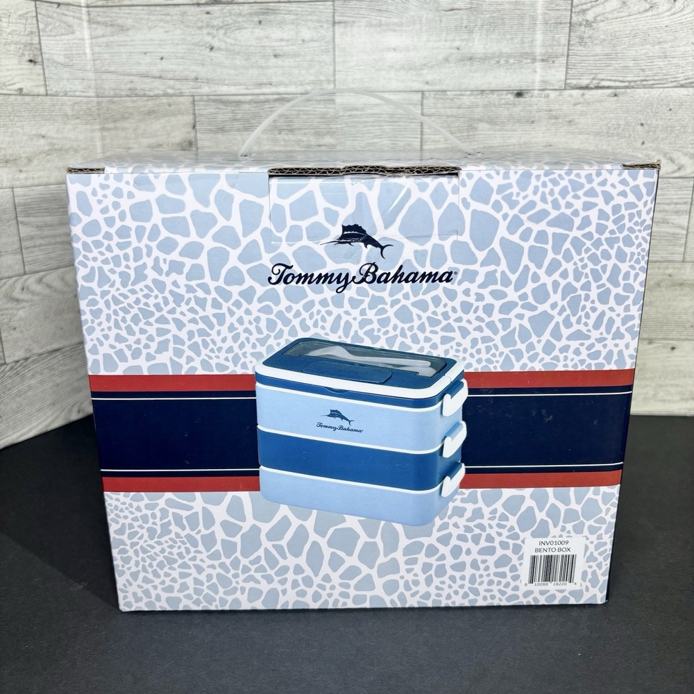 NIB Tommy Bahama‎ Bento Box/Lunch Box w/Handle, 3 Tier, Leak-proof, Plastic